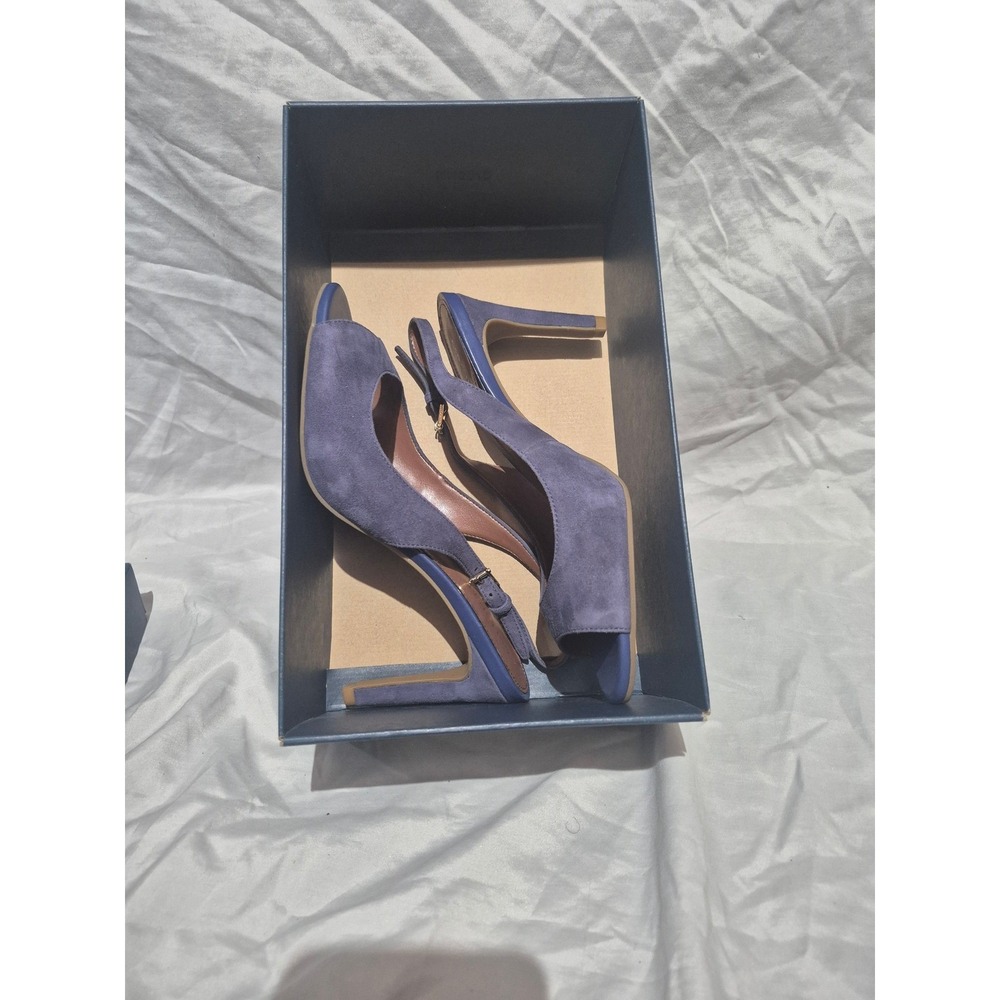 Cole Haan Prieta Sling 75 II Twilight Blue Suede Peep Toe Heels W05054 Size 6.5B